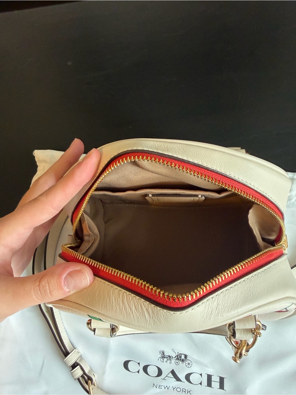 Coach Cream Crossbody Bag with Red Cherry Print - Picture 3 of 4